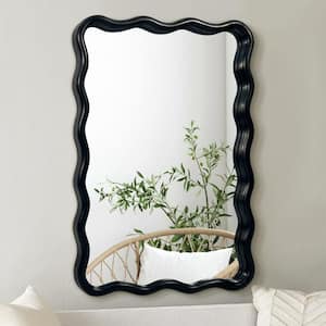 24 in. W x 36 in. H Wavy Black Wood Framed Wall Mirror for Living Room, Bathroom