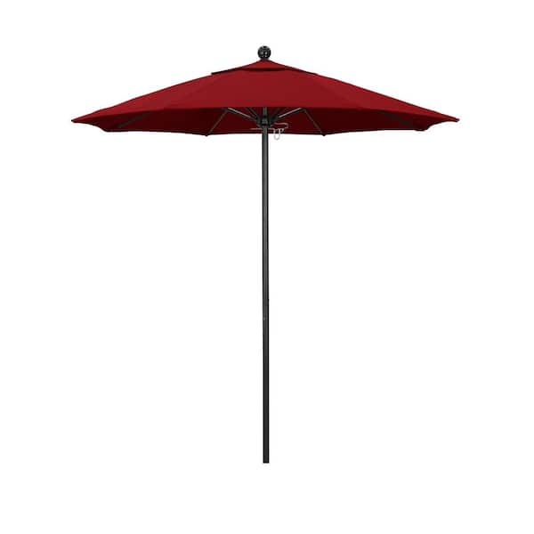 California Umbrella 7.5 ft. Black Aluminum Commercial Market Patio Umbrella with Fiberglass Ribs and Push Lift in Red Olefin