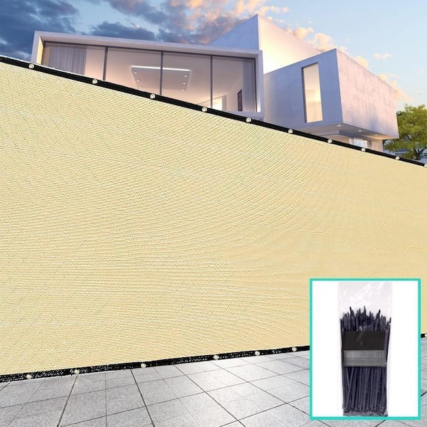 Cubilan 5 ft. x 50 ft. Fence Privacy Screen, Custom, with Bindings, Heavy-Duty Beige