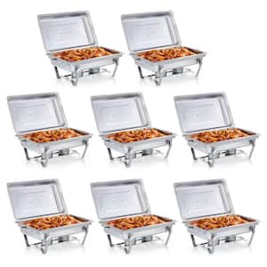 8 Pack 9.5 Qt. Chafing Dish Buffet Set Stainless Steel with Lids Foldable Legs for Parties