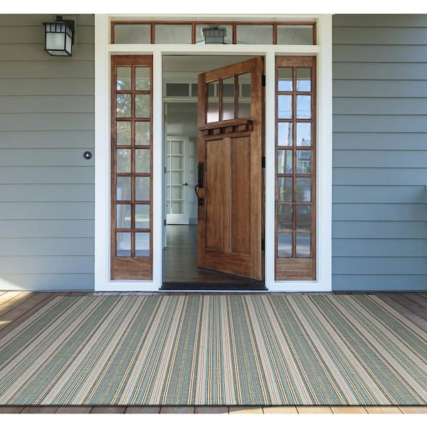 Monaco Marbella Blue Mist-Ivory 2 ft. x 12 ft. Indoor/Outdoor Runner Rug