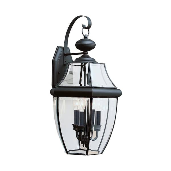 Generation Lighting Lancaster 3-Light Traditional Black Outdoor Wall Lantern Sconce