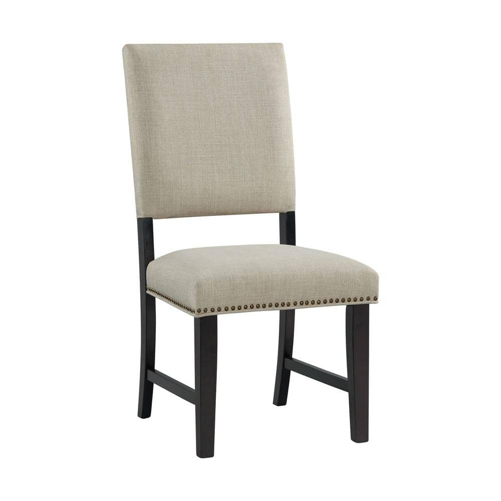 Mara Taupe Upholstered Side Chair with Oak Finish and Nailhead Trim