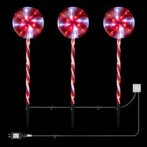 28 in. Tall Candy Cane Pathway with Red and White LED Lights, Set of 3