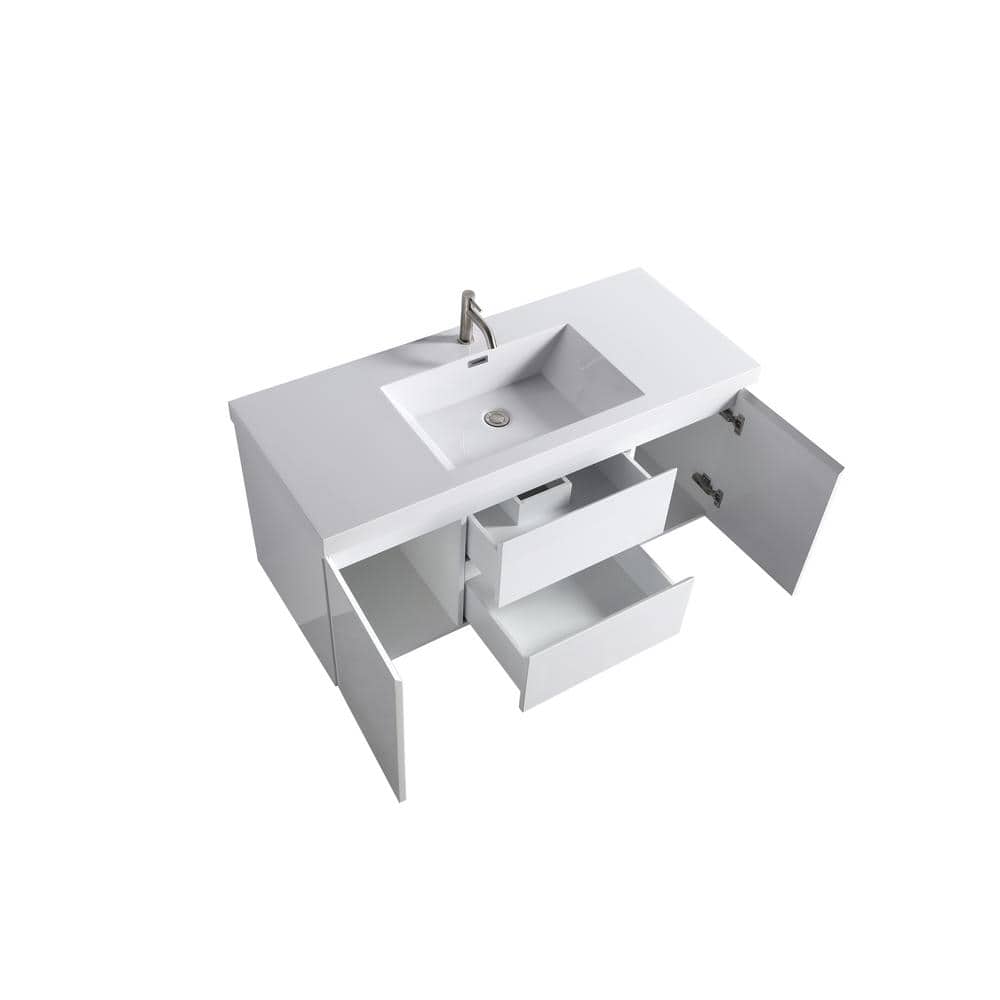 White 60" Wall Mount Single Sink Vanity with Countertop