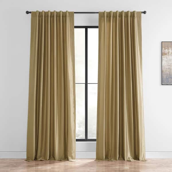 Exclusive Fabrics & Furnishings Flax Gold Solid Rod Pocket Room Darkening Curtain - 50 in. W x 108 in. L (1 Panel)