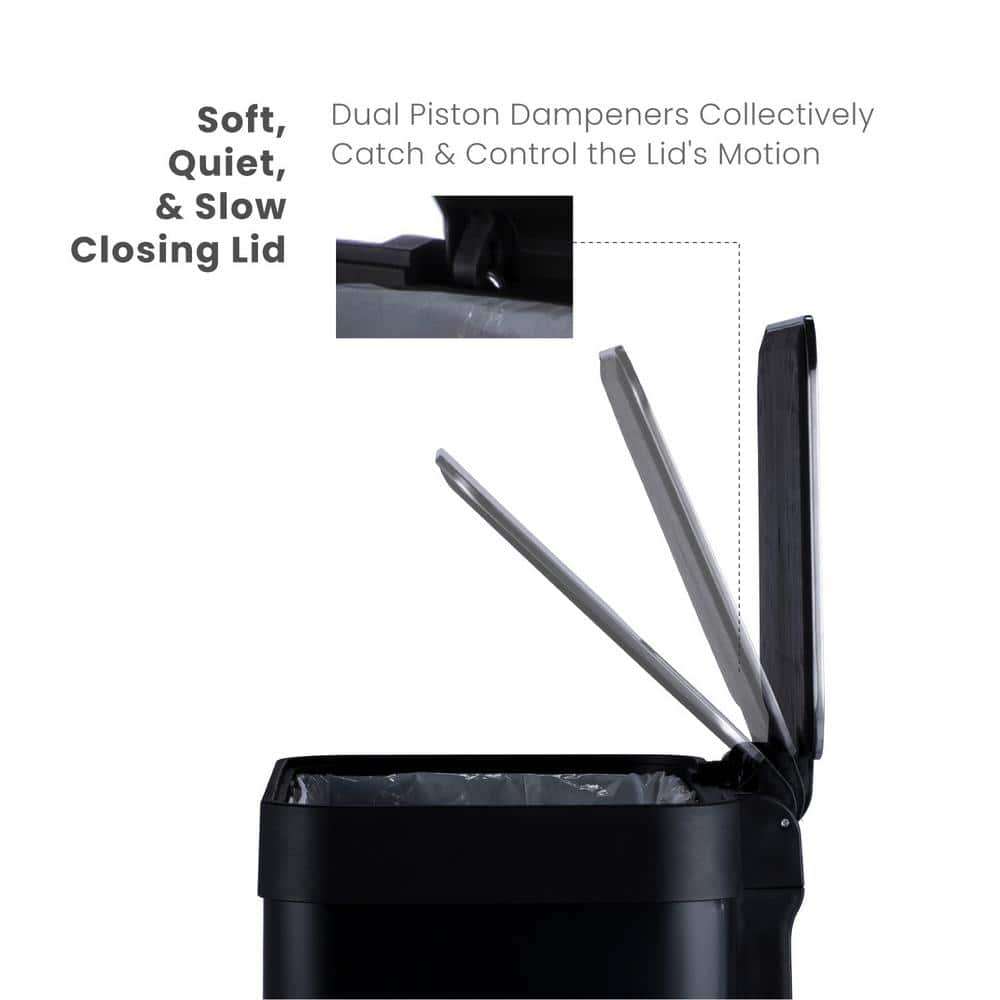 Matte Black Stainless Steel Rectangular Pedal Trash Can