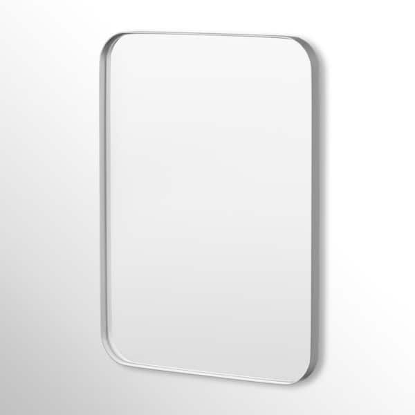 Hausvita 24 in. W x 32 in. H Rectangular Framed Tempered Glass Wall-Mounted Bathroom Vanity Mirror in Silver