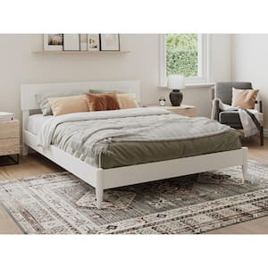 Aria White Solid Wood Frame Queen Modern Low Profile Platform Bed