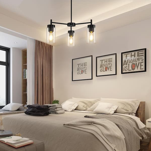 Modern 3-Light Pendant Chandelier with Clear Glass Shades in Rustic Black, Ideal for Dining Room or Kitchen