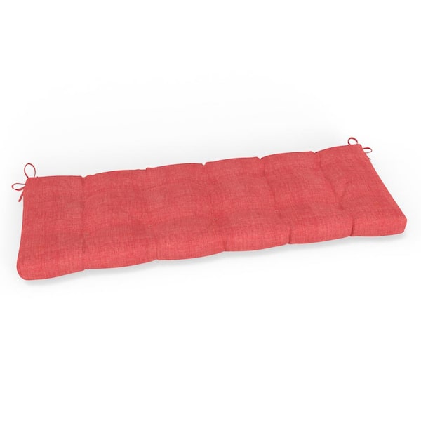 Pillow Perfect Solid Twill 56 in W x 5 in H Rectangular Outdoor Tufted Blown Bench Cushion with Ties 1-Count in Orange Splash Coral