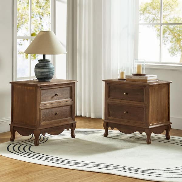 Elpenor 24"Wx16"Dx24"H Tall 2 - Drawer Walnut Nightstand Set of 2