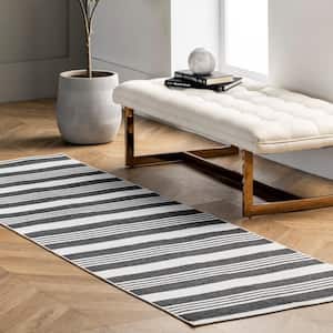 Lena Machine Washable Striped Gray 2 ft. 6 in. x 6 ft. Runner Rug
