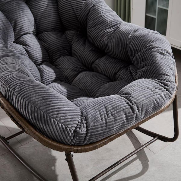 Wicker Outdoor Rocking Chair with Gray Cushion, Rattan Papasan