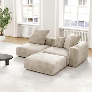 130 in. Square Arm Free Combination 3-Piece 3-Seats Corduroy Polyester Modern Sectional Sofa in Beige