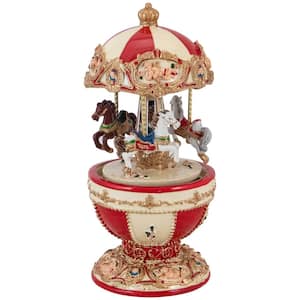 7 .25" Animated and Musical Horse and Cupid Carousel Music Box