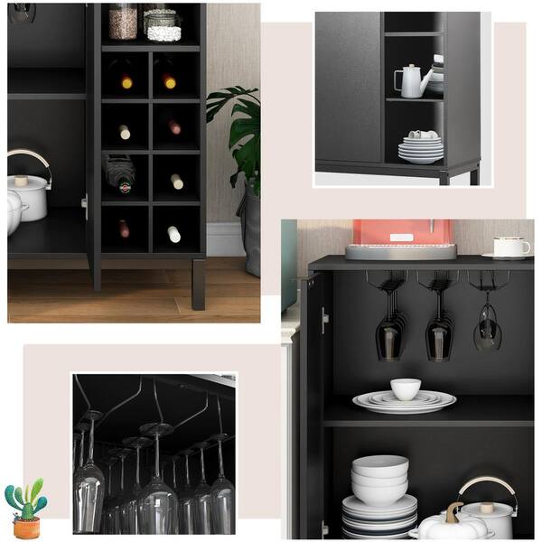 33.86 in. W x 14.17 in. D x 34.65 in. H Black MDF Ready to