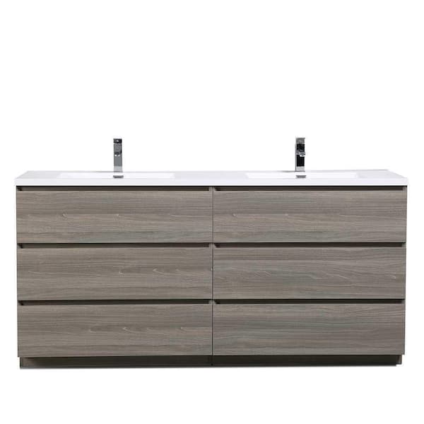 George William Cabinetry Deb 70.8 in. W x 19.5 in. D. x 34.2 in. H Maple Grey Bathroom Furniture Set Bathroom Cabinet with Basin