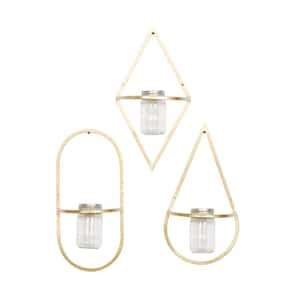 Metal Gold Geometric Wall Decor with Glass Holder (Set of 3)