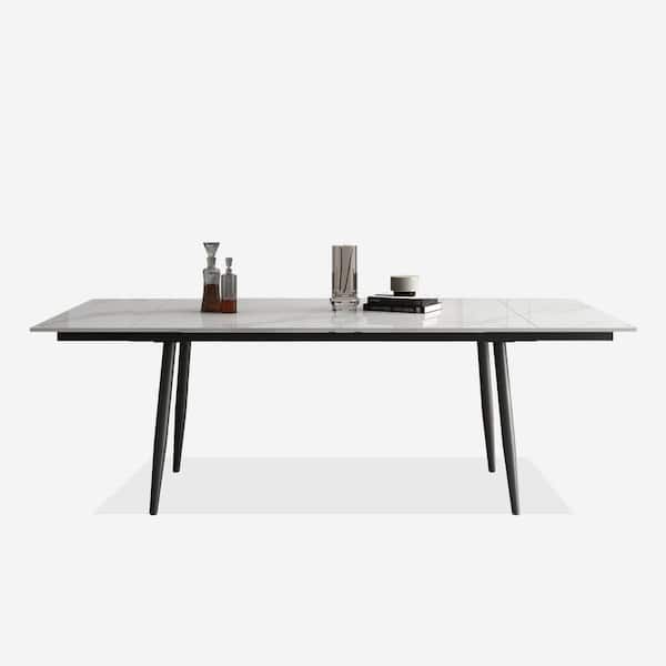 THE RIGHT PATH 62.9 in. to 94.4 in. Rectangle White Stone Extendable Dining Table