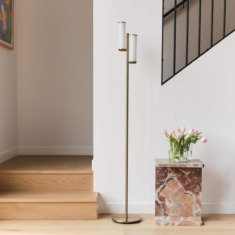 Gemini 64" Brass Mid-Century Modern 3-Way Dimming LED Floor Lamp