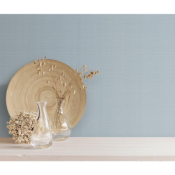 Blue Smoke Blue Bali Basketweave Abstract Vinyl Non-Pasted Wallpaper Roll