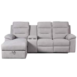 93.3 in. W Pillow Arm 4-Piece Polyester Upholster L-Shape Modern Reclining Sectional Sofa in Light Gray