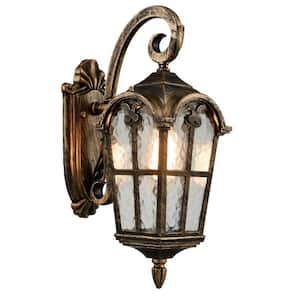 9 in. Gold Outdoor Hardwired Lantern Wall Sconce with No Bulbs Included