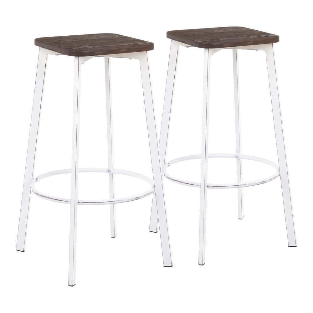 Vintage White & Espresso Industrial Backless Bar Stool