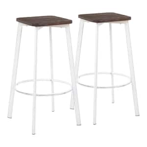 Clara 30 in. Vintage White and Espresso Industrial Square Bar Stool (Set of 2)