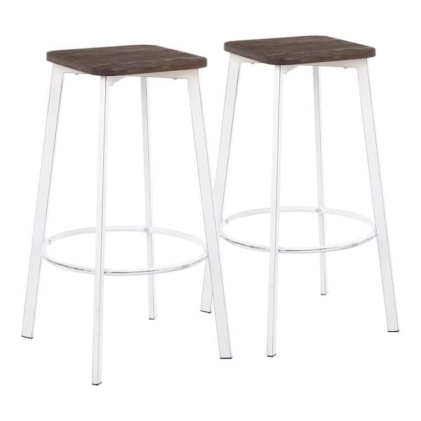 Lumisource Clara 30 in. Vintage White and Espresso Industrial Square Bar Stool (Set of 2)