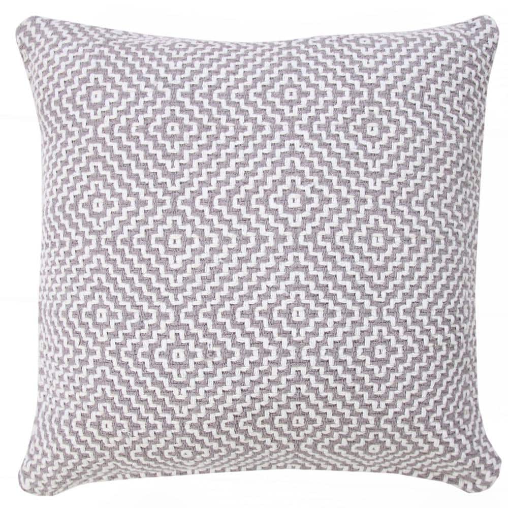 Gray and White Geometric Cotton 20" Square Throw Pillow