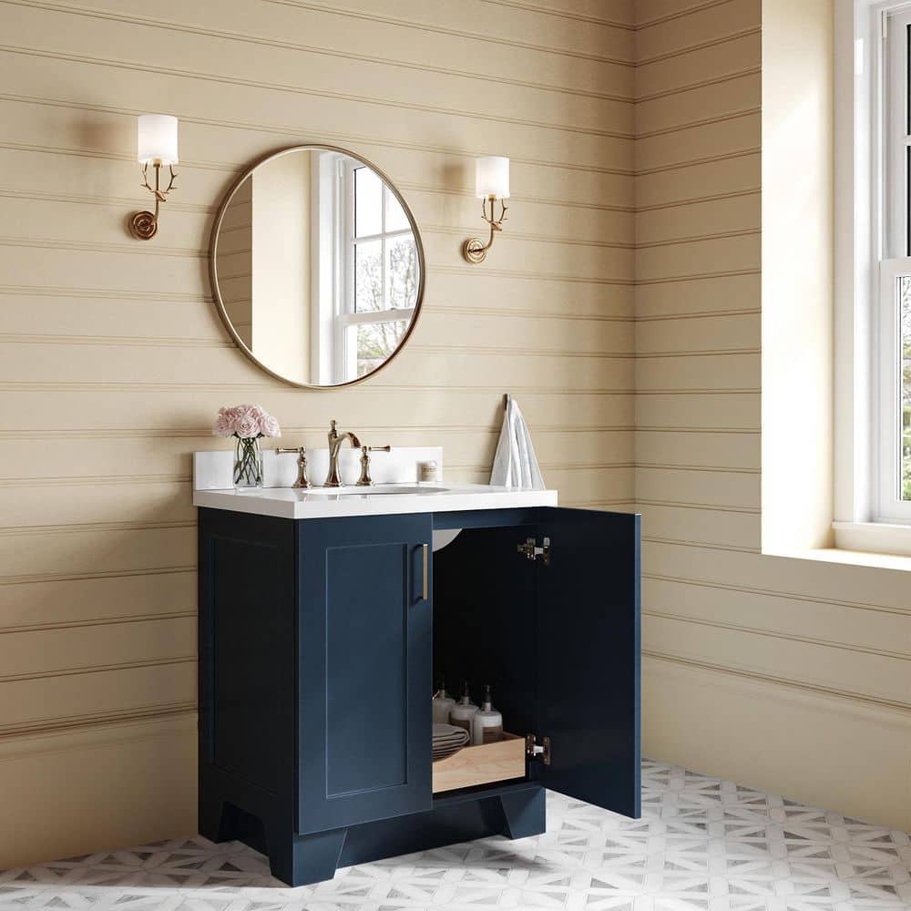Midnight Blue 31" Bathroom Vanity with White Quartz Top
