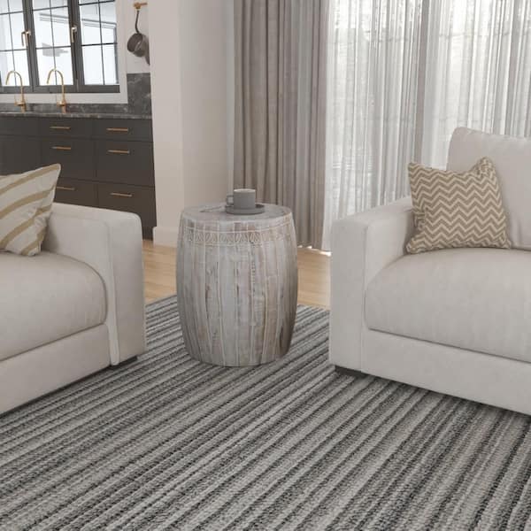 THE URBAN PORT Serenity Barrel 18 in. Antique White Round-Top Side End Table