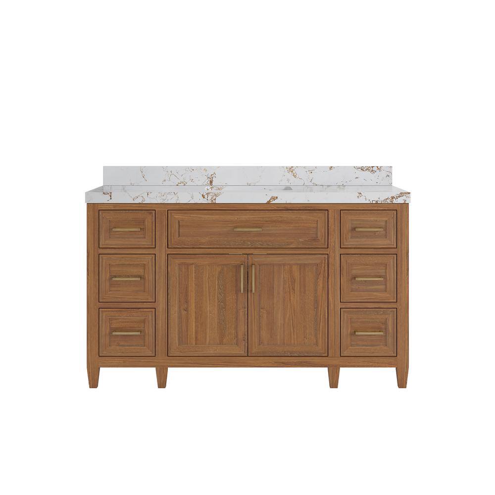 Santa Monica 60 in. W x 22 in. D x 36 in. H Single Sink Bath Vanity in Dark Natural with 2 in. Viola Gold Top price history on PriceWatchPro