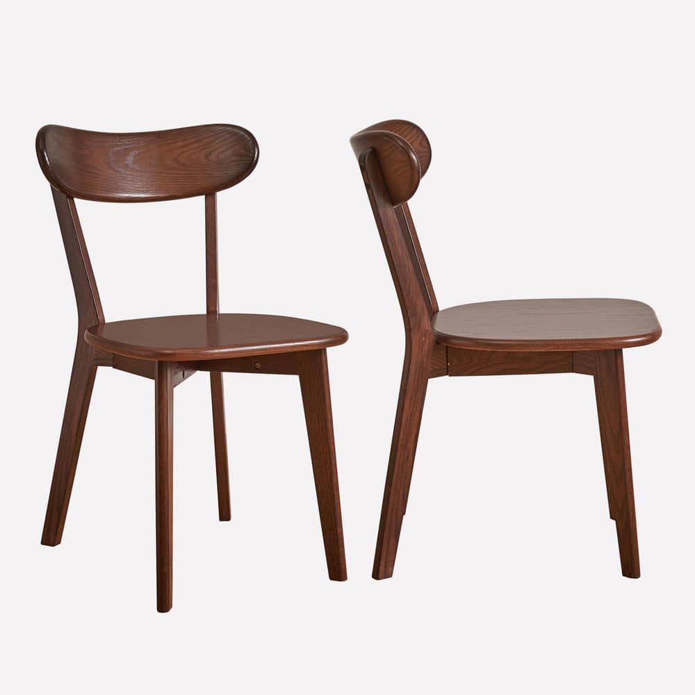 Walnut Solid Oak Wood Dining Chair with Curved Backrest (Set of 2)