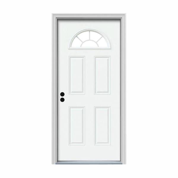 JELD-WEN 30 in. x 80 in. Fan Lite White Painted Steel Prehung Right-Hand Inswing Front Door w/Brickmould