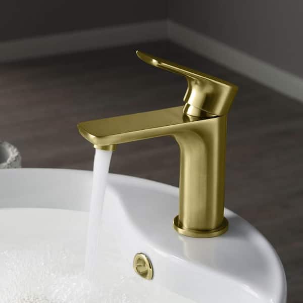 1-Handle Single Hole Bathroom Sink Faucet with Supply Lines and Pop-Up Drain in Brushed Gold