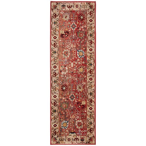 Kashan Red/Beige 3 ft. x 8 ft. Border Runner Rug