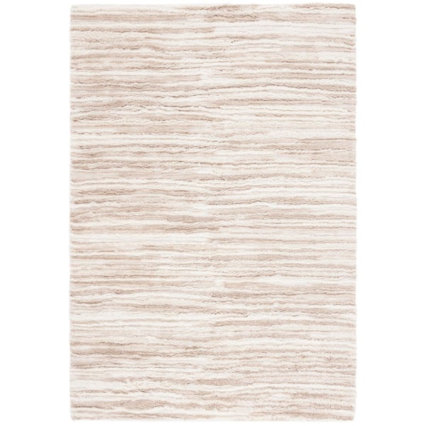 SAFAVIEH Seattle Shag 4 ft. x 6 ft. Ivory/Beige Striped Area Rug
