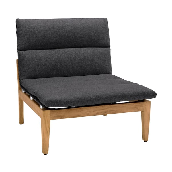 Armen Living Arno Modular Teak Wood Outdoor Lounge Cushioned Armless Chair with Olefin Charcoal Cushion