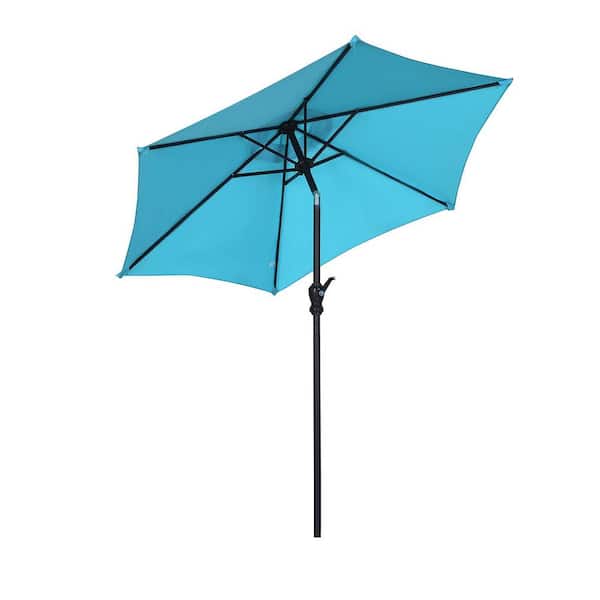 Unbranded 7.5 ft. Metal Steel Pole Market Push-Button Tilt Patio Umbrella in Blue