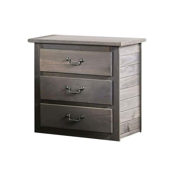 Benjara 3-Drawer Gray Night Stand with Weathered Exterior (30 in. x 30 in. x 20 in.)
