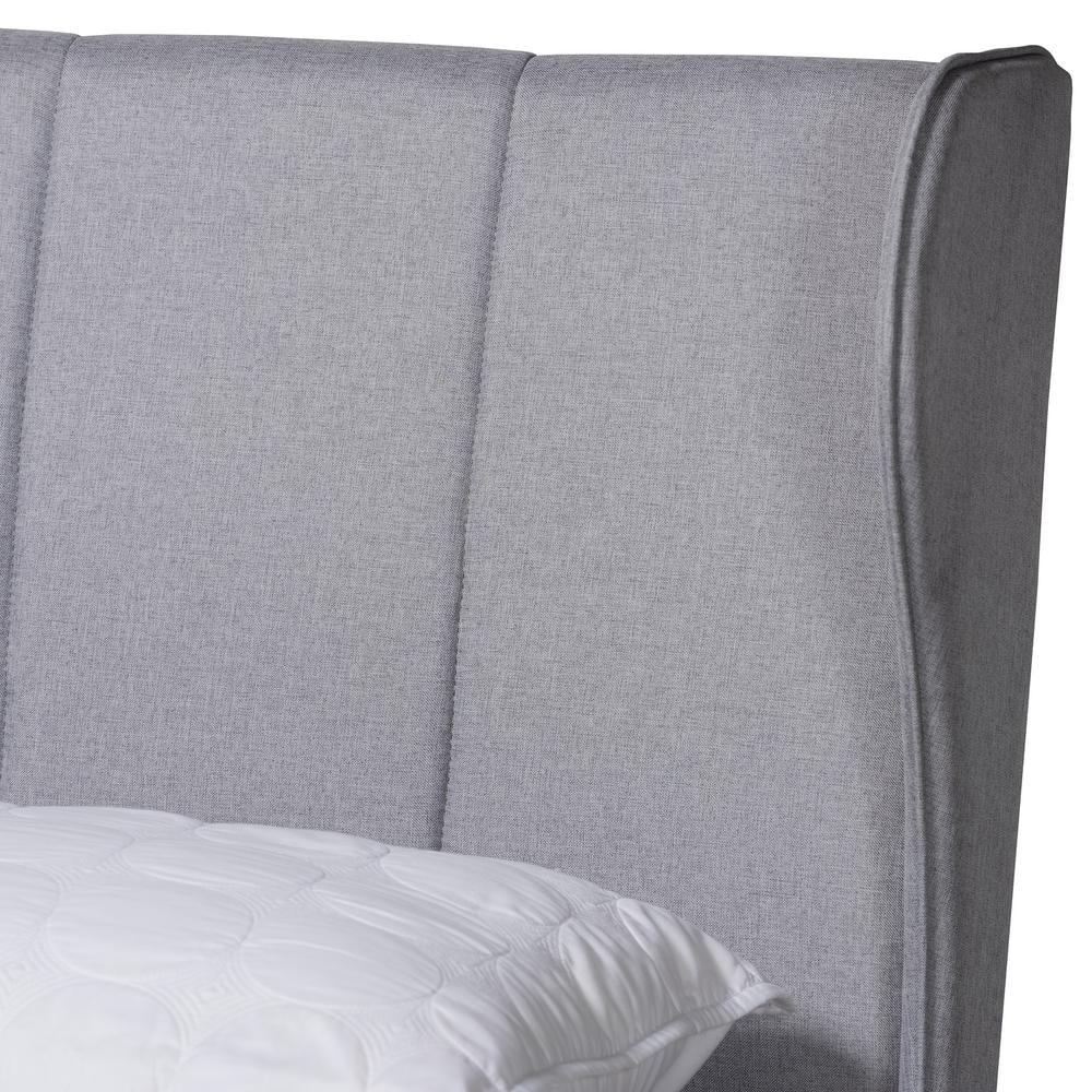 Royce Queen Walnut Wood Frame Gray Upholstered Wingback Bed