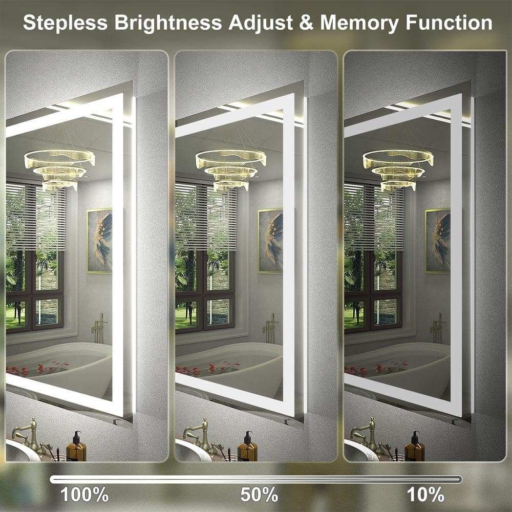 Oversized Frameless Rectangular LED Vanity Mirror with Anti-Fog
