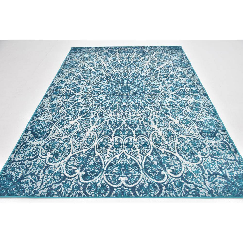 Reversible Easy-Care Turquoise Synthetic 6' x 9' Rectangular Rug