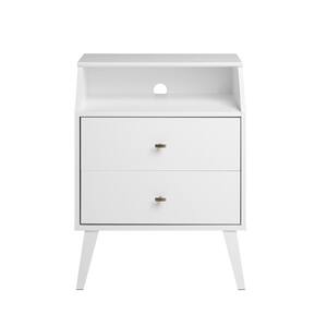 Milo Mid Century Modern White 2-Drawer Nightstand with Angled Top