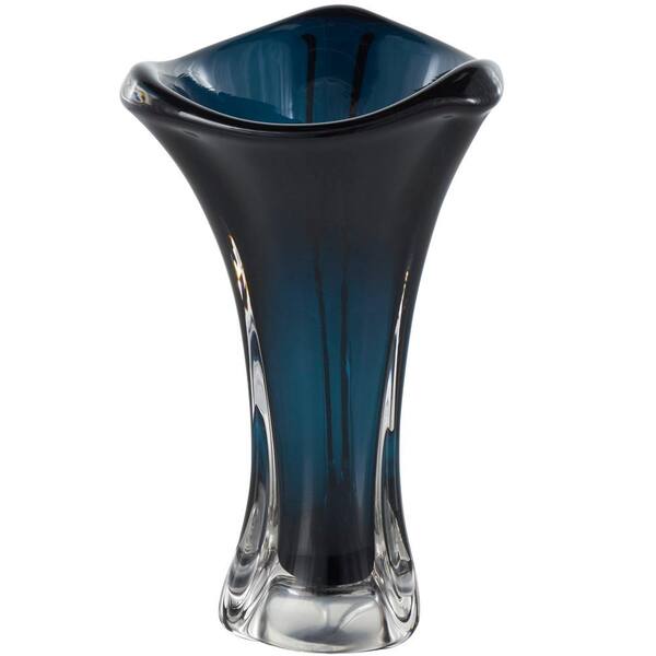 Litton Lane Dark Blue Ombre Tulip Glass Abstract Decorative Vase with Clear Base