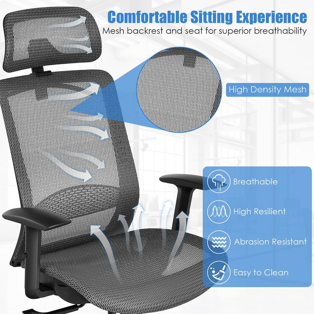 ErgoFlex High-Back Black Mesh Executive Swivel Chair with Adjustable Arms