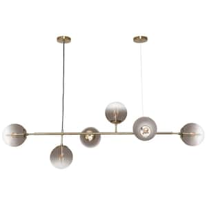 60-Watt 6-Light Smoke Gray Modern Sputnik Shaded Pendant Light with Globe Glass Shade, No Bulbs Included